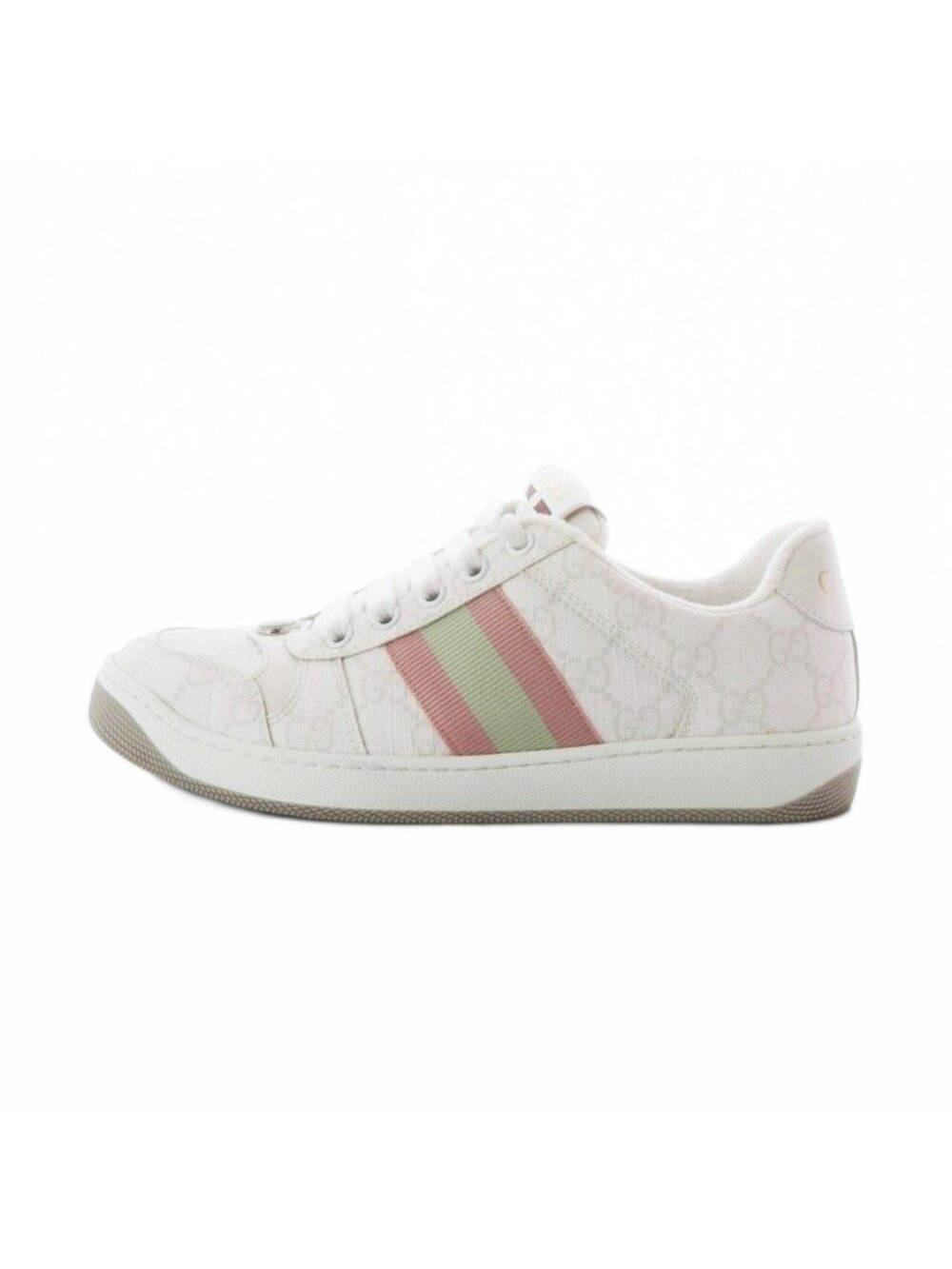 Gucci Screener GG Canvas Sneakers Low Cut Shoes Striped Pattern White Pink